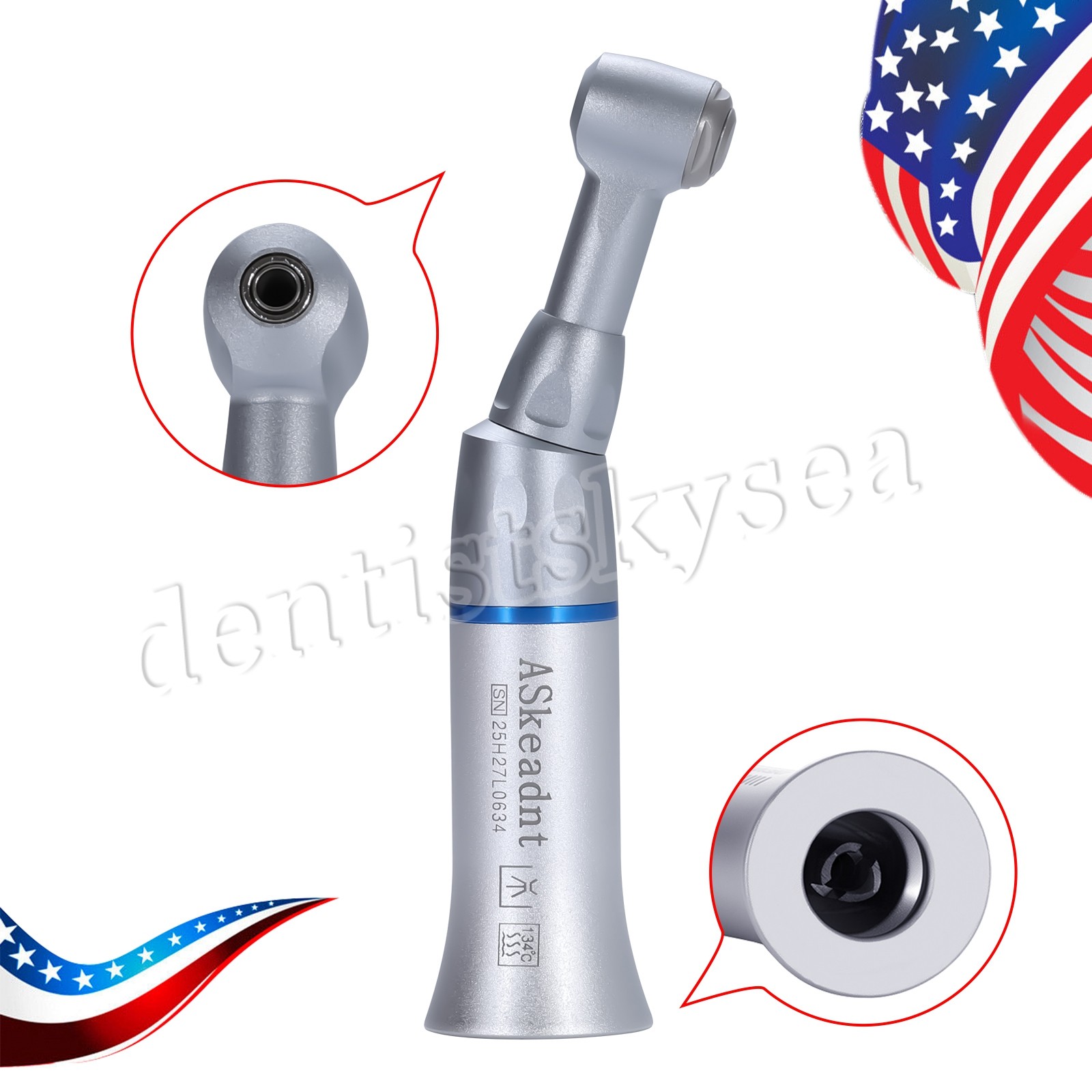 Contra Angle Slow Low Speed Handpiece Push Botton 1:1 Gear USA YAD Dental