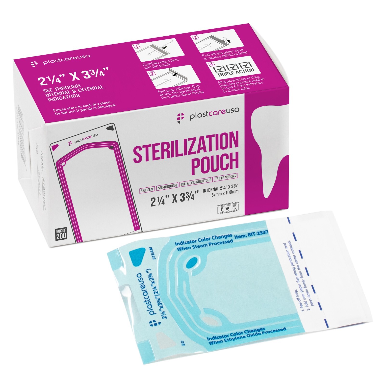 2000 2.25″ x 2.75″ Self-Sterilization Pouches Autoclave Dental Tattoo 10 Box