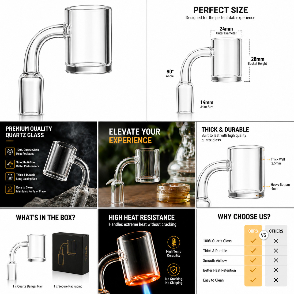 14mm Male 90 Degree 25mm wide Quartz XL Water Pipe Bong Rig