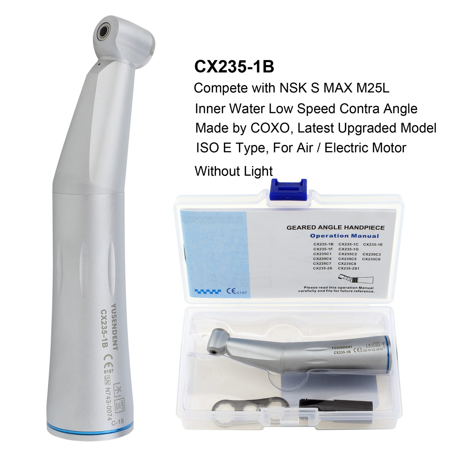 COXO Dental Low Speed Handpiece Contra Angle Straight Nose Cone Air Motor 4 Hole
