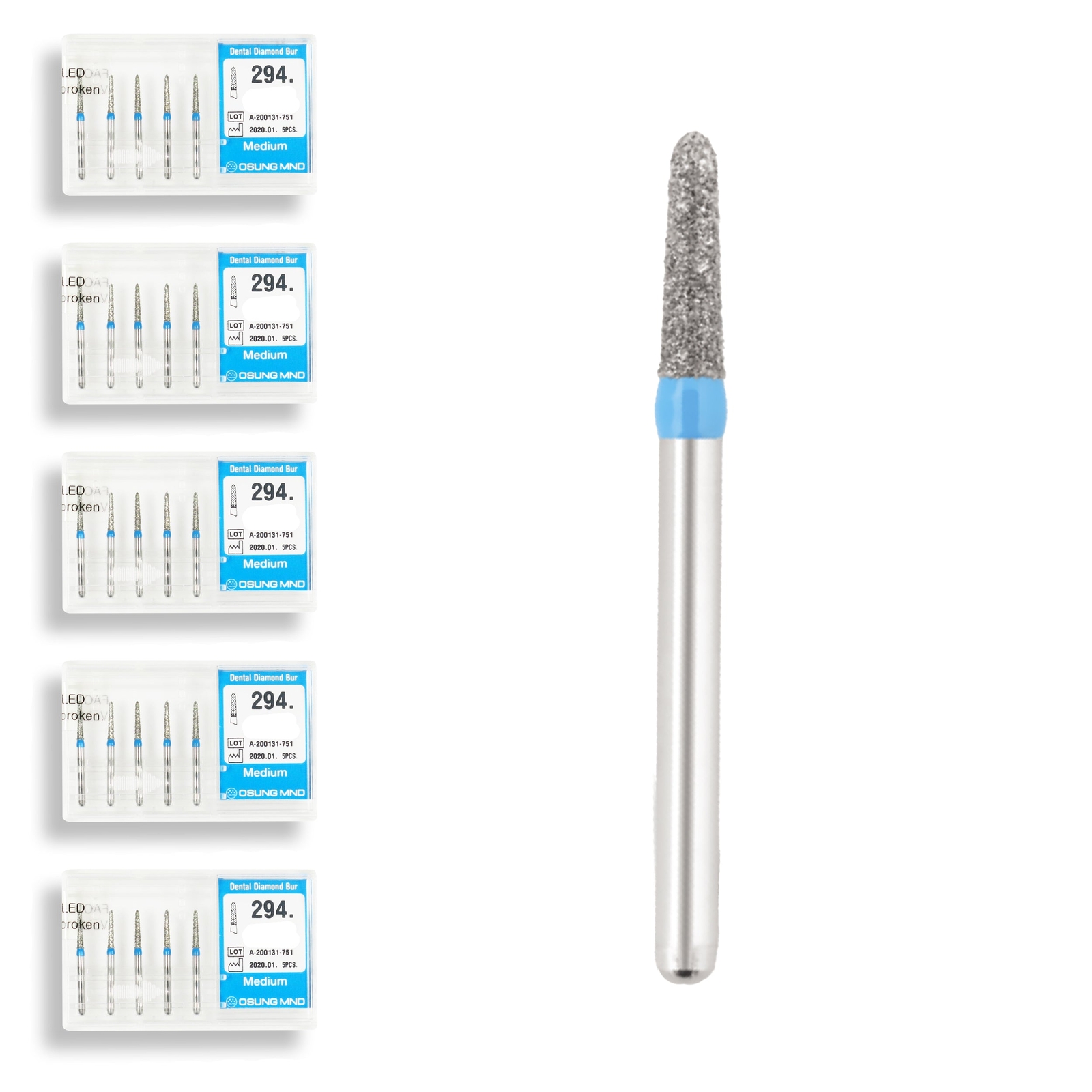 Torpedo, Conical 1.2 mm Dia. Medium Grit Diamond Dental Bur 25 Pcs. 294.12M4