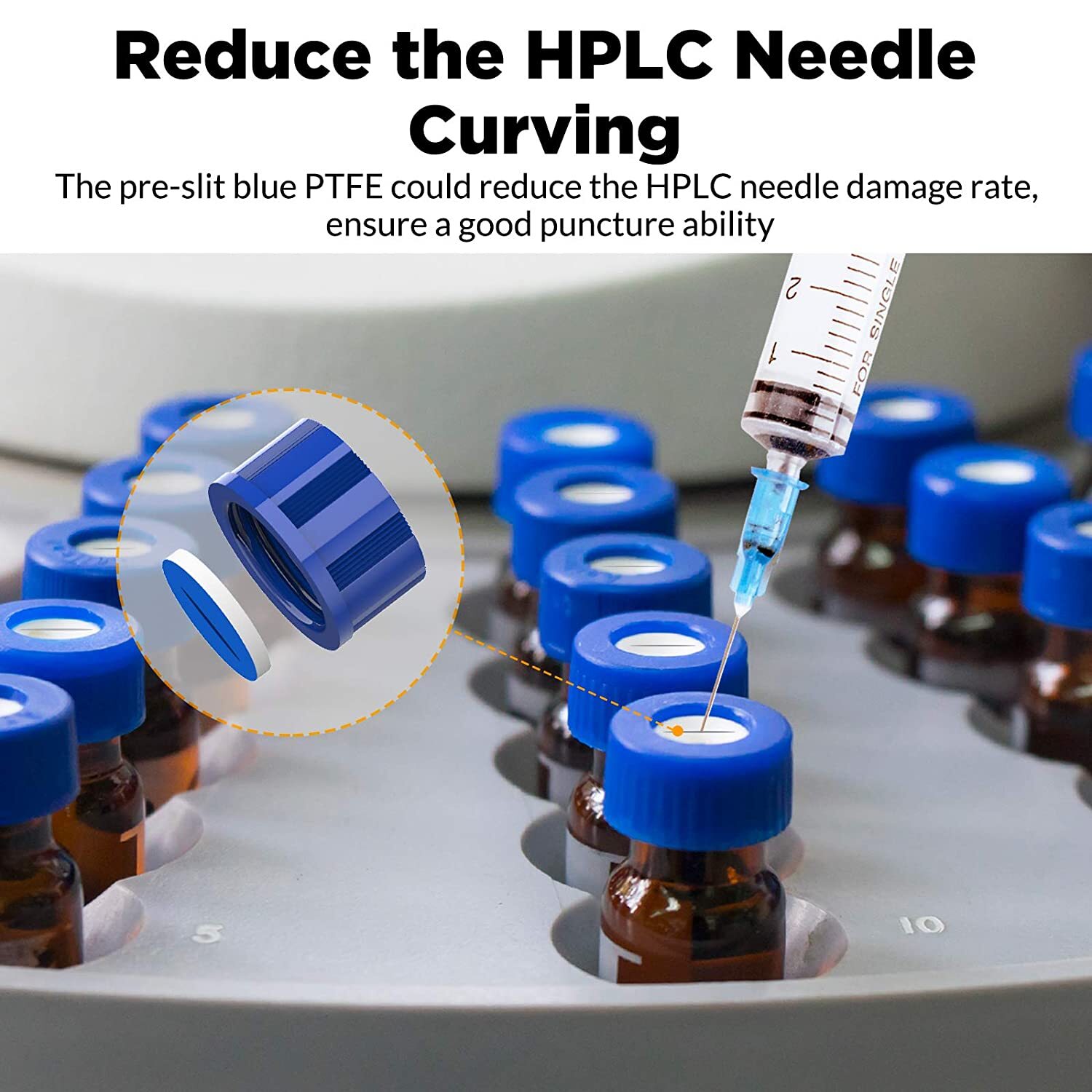 Autosampler 2mL HPLC Sample Vials 9-425 Screw Cap Pre-Slit Septa Blue PTFE