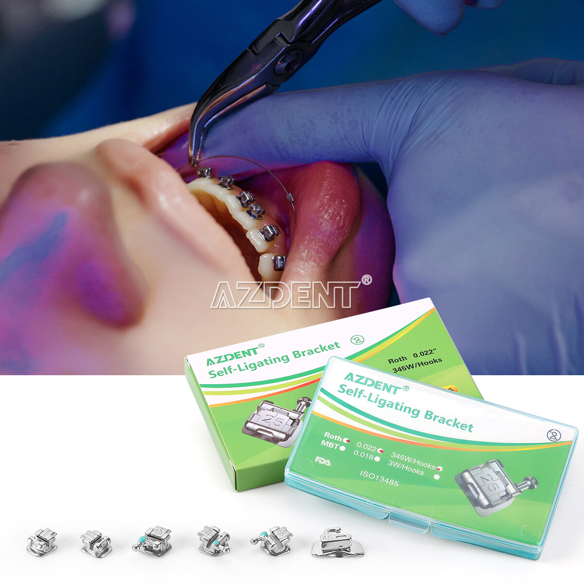 Dental Orthodontic Self- ligating Brackets Mini MBT Roth .022 Hooks 345/3 AZDENT