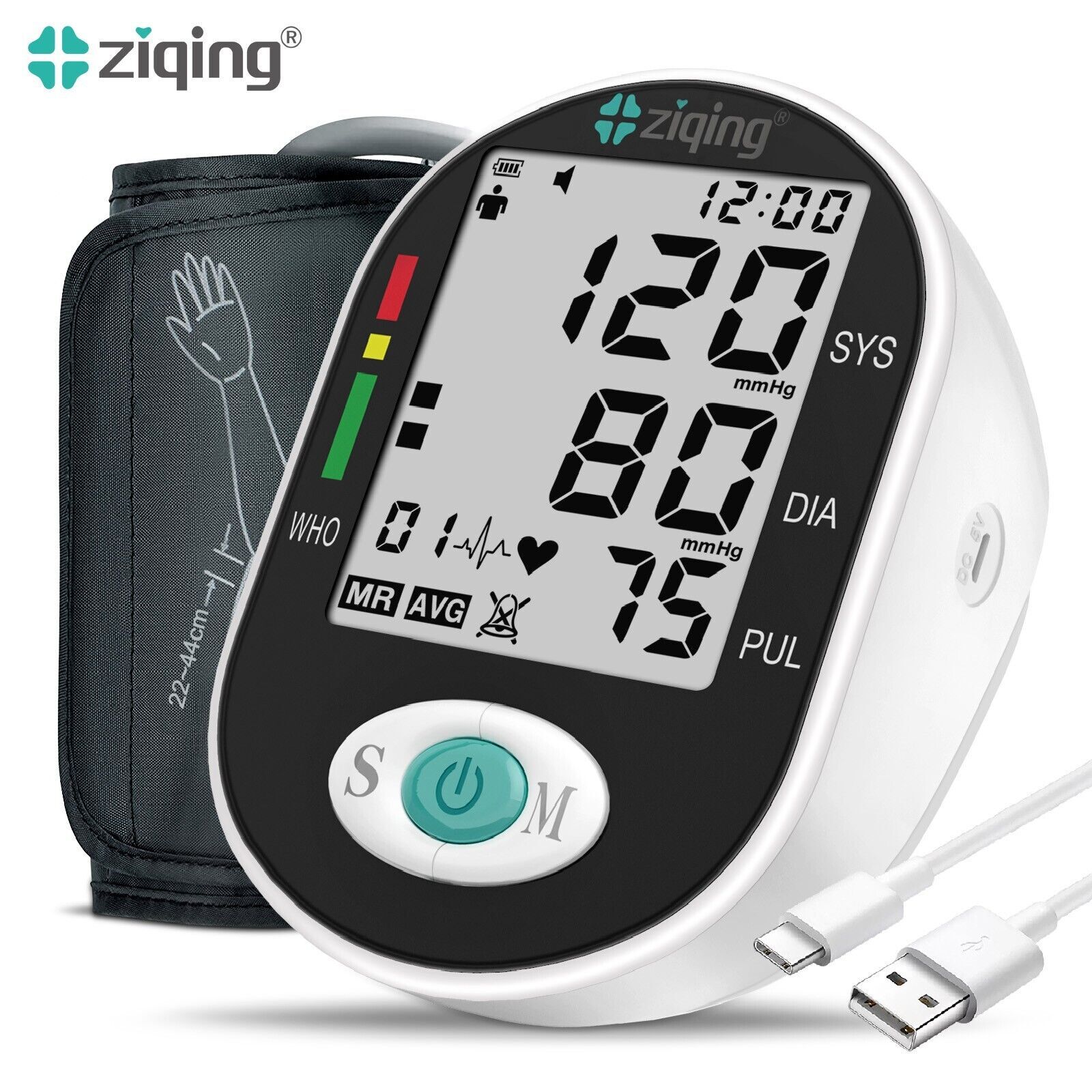 ziqing Blood Pressure Monitor Arm BP Large Cuff Pulse Meter Machine & Voice