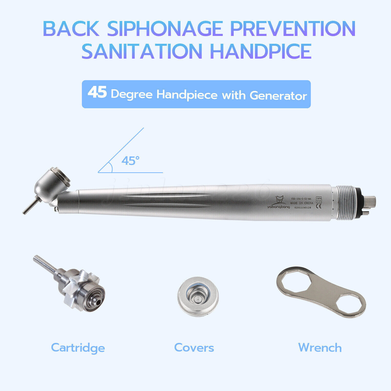 Dental 45 Degree LED High Speed Handpiece Self-Power Oral Surgery Turbine