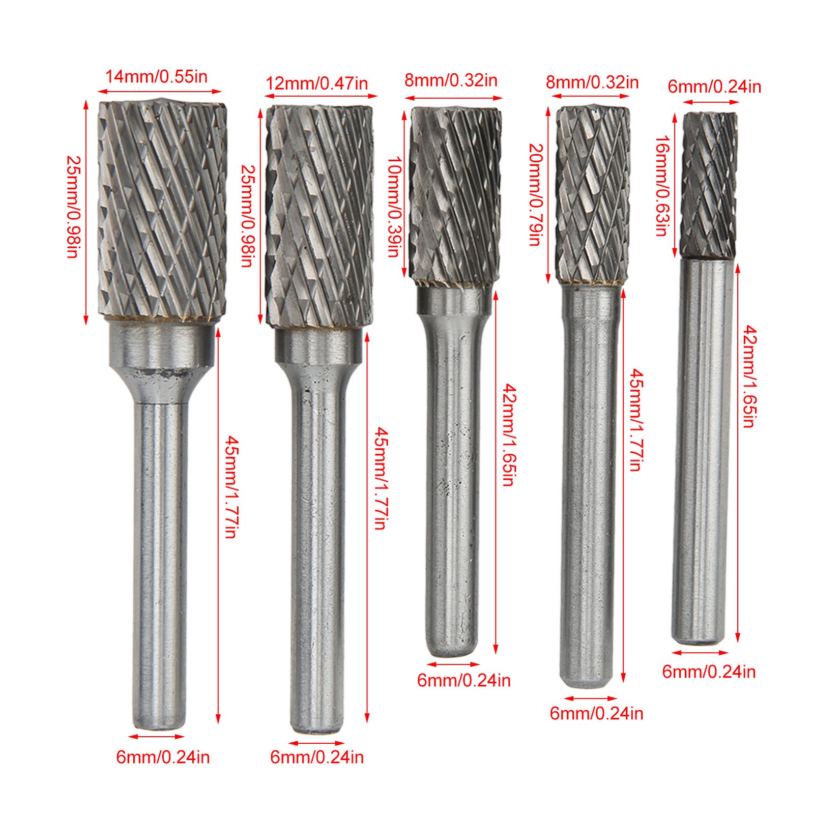 5PC Double Cut Carbide Burrs Set For Metalwork Wood Carving Grinding MLPL