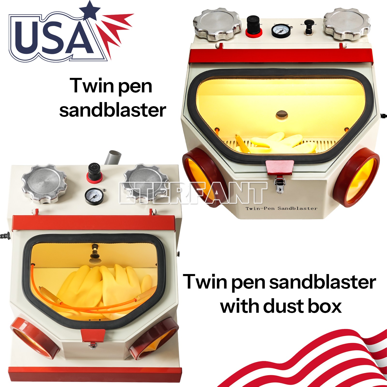 Dental Lab Twin Pen Sandblaster with Dust Collection /Dust-Free Grinding Machine