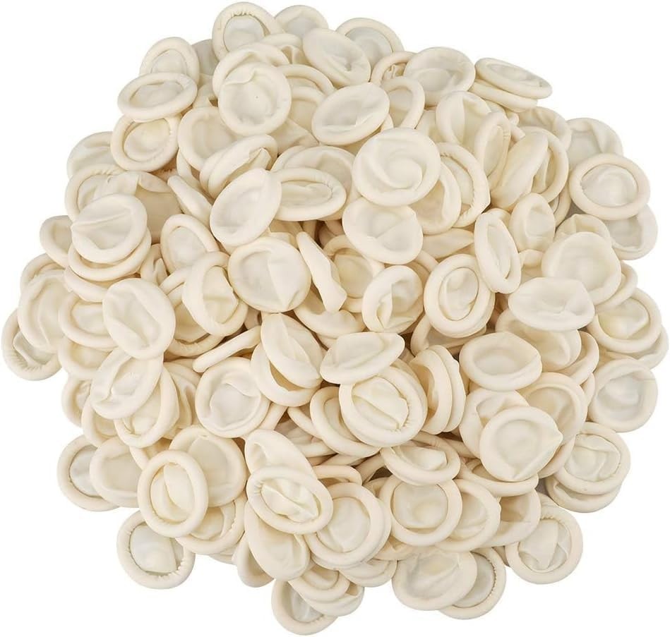 Disposable Finger Cots, 100pcs White Latex Rubber Finger Gloves, Rolled Edge