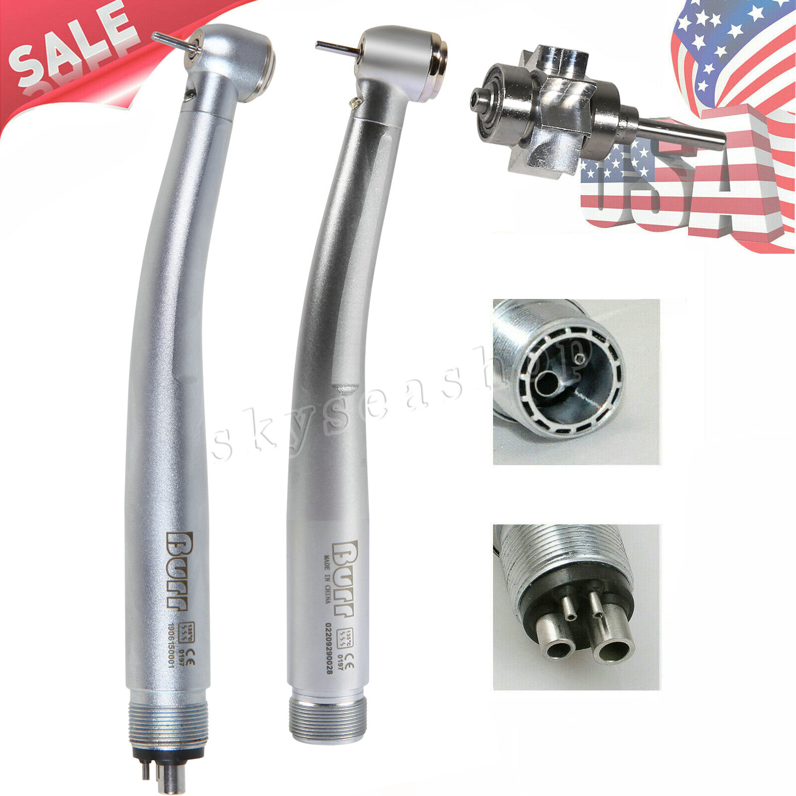 Dental Fiber Optic LED E-generator Handpiece 2/4H /10pcs Tungsten Carbide FG Bur