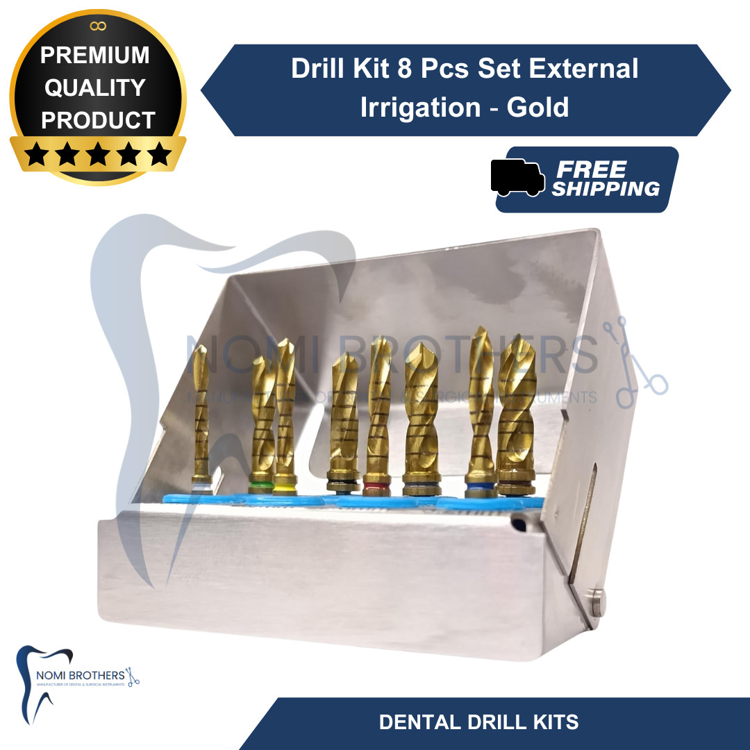 8-Piece Dental Drill Kit – Reusable, External Irrigation, Silver, CE Certified