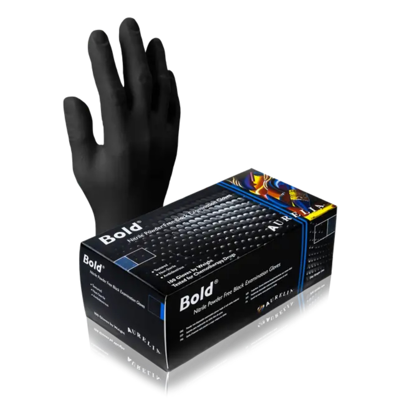 Aurelia Bold Black Nitrile PF Gloves, 100/Box, Medium