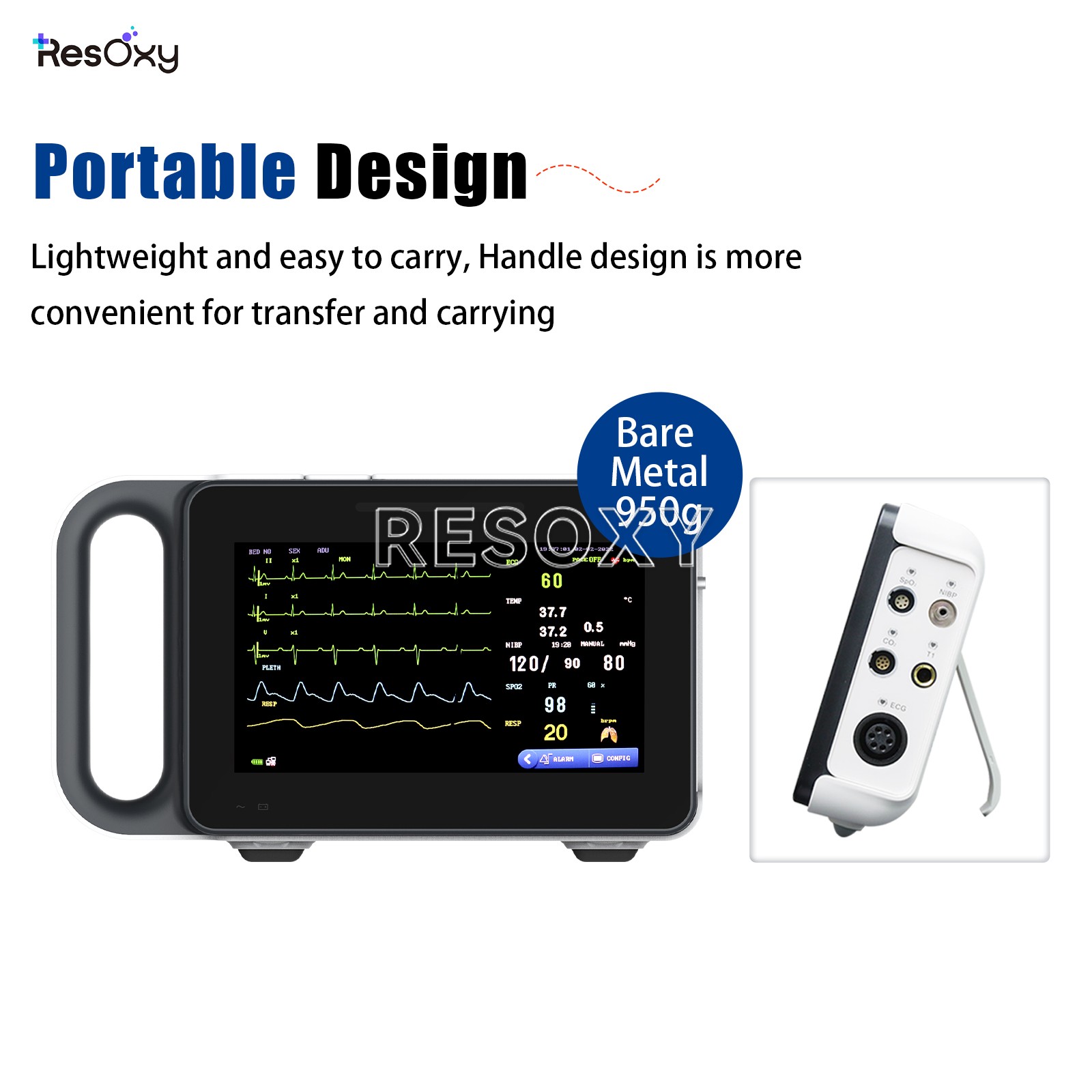7″ Patient Monitor Vital Signs ECG NIBP SpO2 PR TEMP RESP Portable Carry Bag