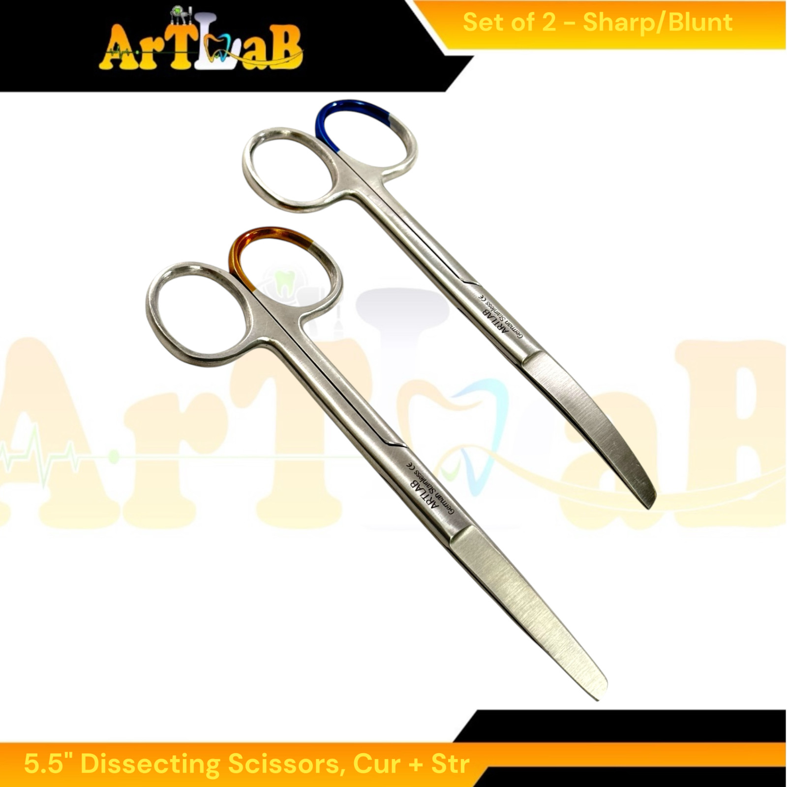 5.5in Dissecting Scissors Cur+Str, Blunt/Sharp Tips – Veterinary Lab Shears -1pc