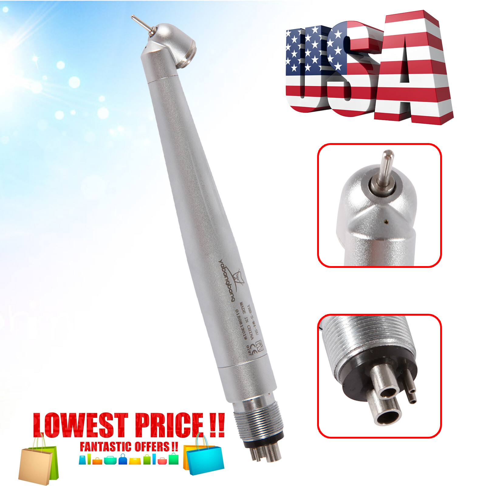 Dental 45 Degree Surgical High Speed Handpiece Push Button 4Hole yabangbang WCA4