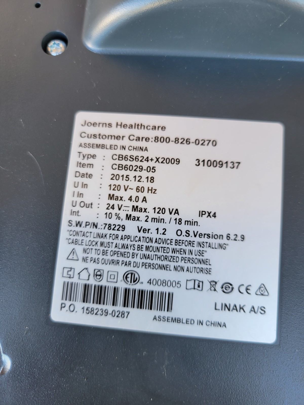 Linak Control Box for Joerns Hospital Medical Bed, UltraCare Cb6029-05 Cb6s624+