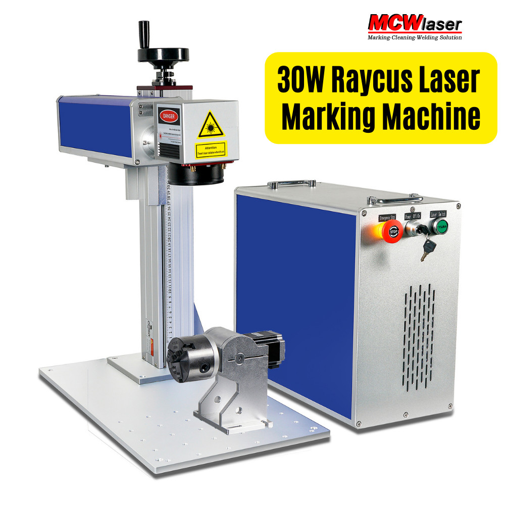 MCWlaser 30W Raycus Fiber Laser Making Machine & Rotary Chuck US STOCK