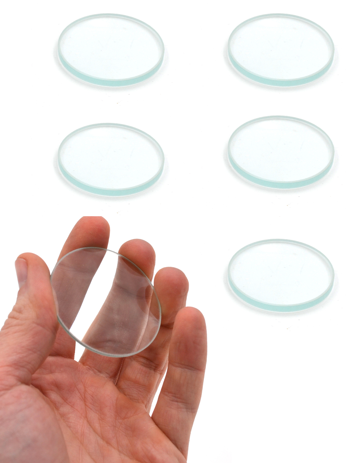 Optical Glass Lens Set – 3 Dbl Convex, 3 Dbl Concave, 50mm Dia – 20, 30, 50cm FL