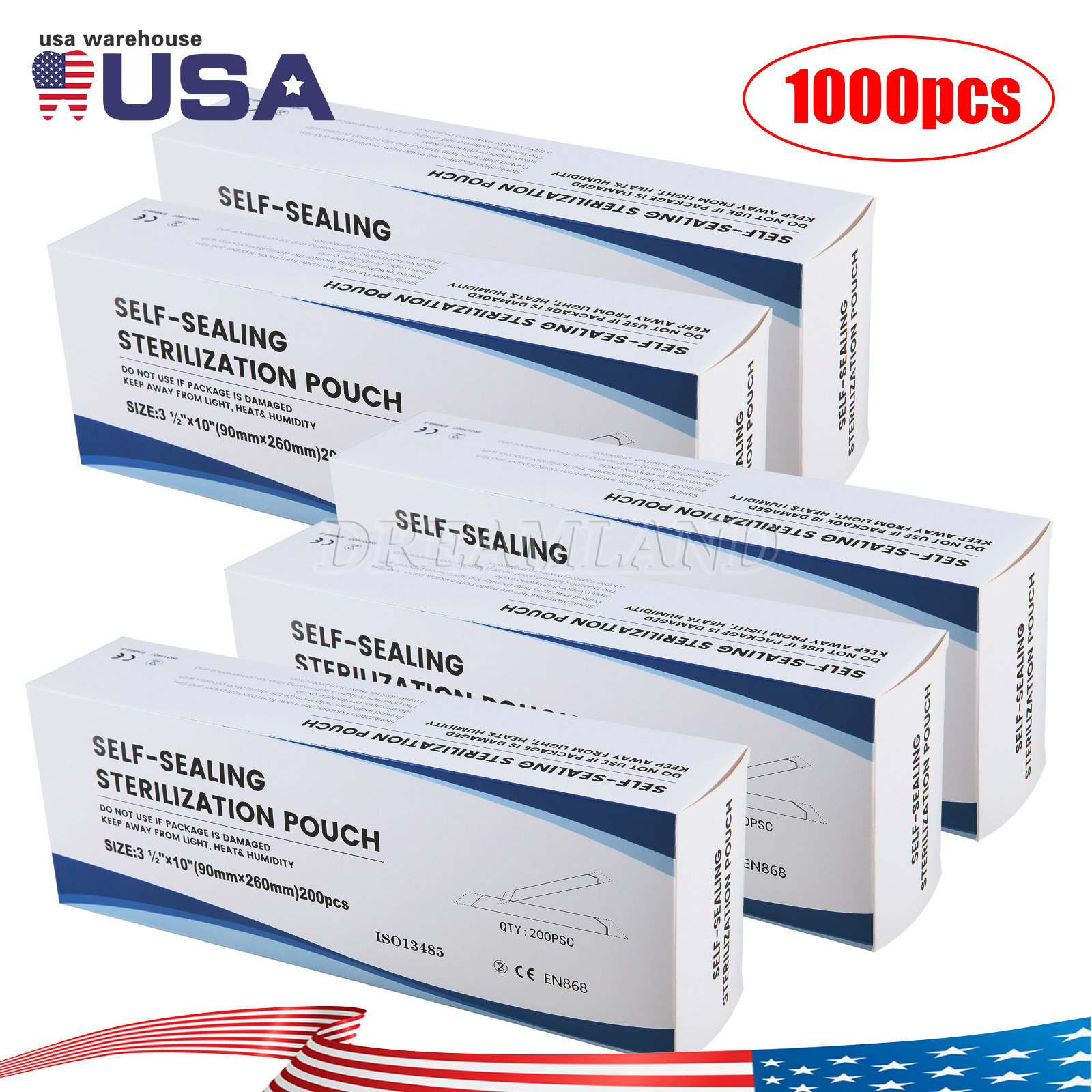 1000 3.5″ x 10″ Self-Sealing Sterilization Pouch Sterilizer Bags Autoclave