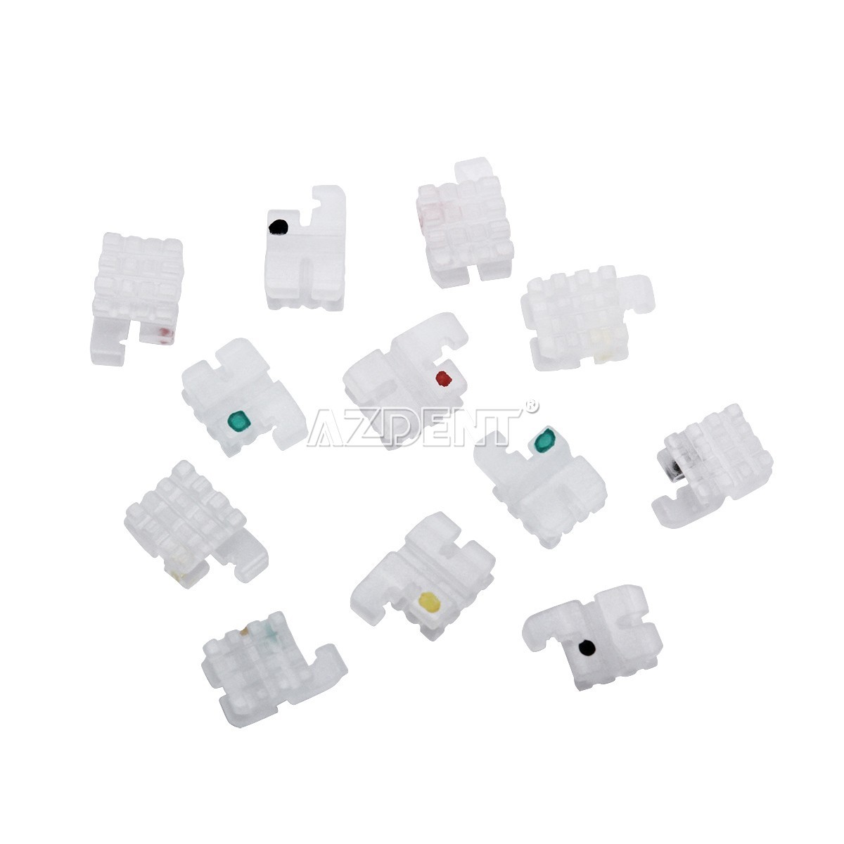 400pcs AZDENT Dental Ortho Ceramic Brace Brackets 5*5 Roth/MBT .022 345 Hooks