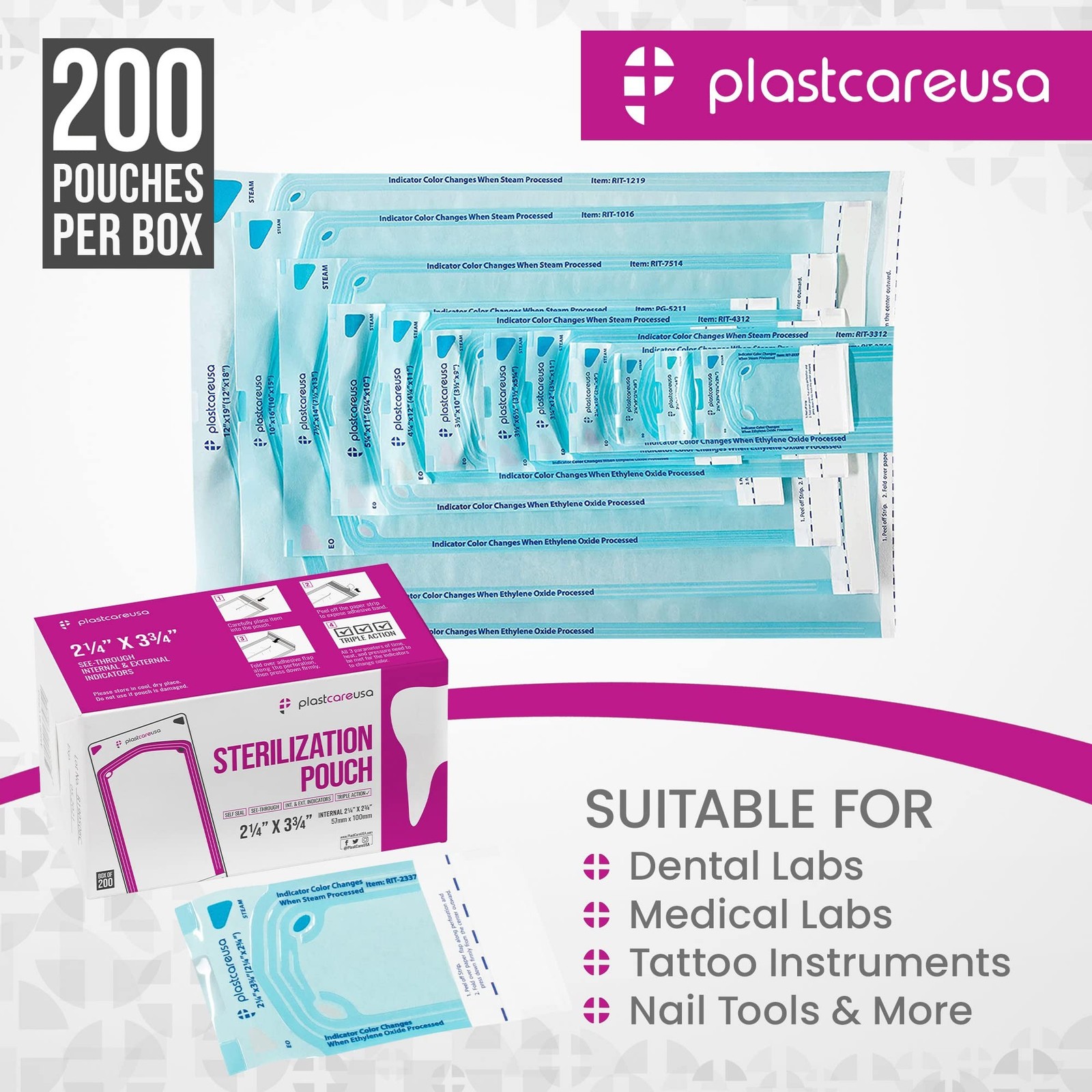 1000 2.25 X 2.75 Self Sterilization Pouches for Dental Offices, Autoclave Ste…