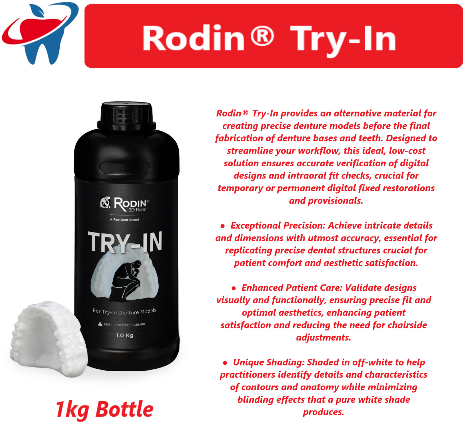 Dental Rodin® Try-In 3D Resin Printing Materials Diagnostic models, denture, 1kg