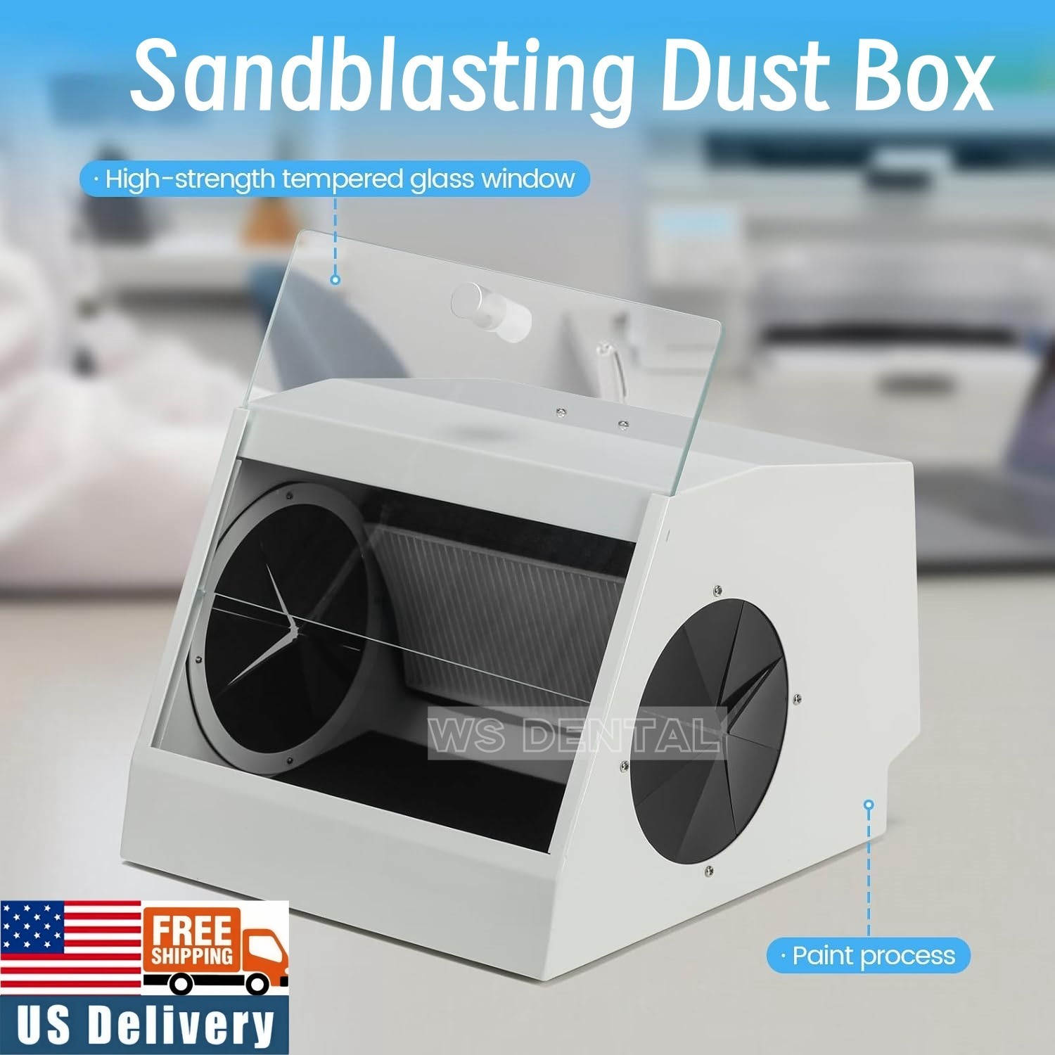 Dental Grinding Polishing Box LED Lapping Protector Sandblasting Dust-proof Cas