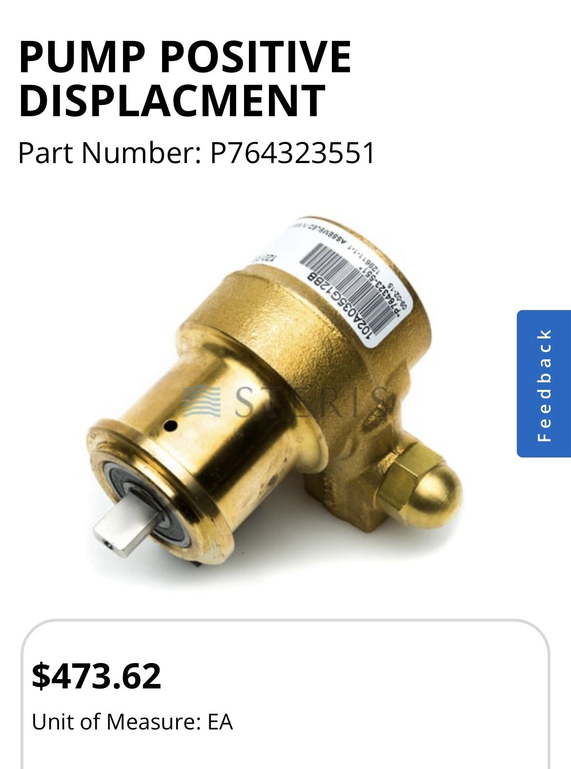 Steris “Pump Positive Displacement” PN# P764323551