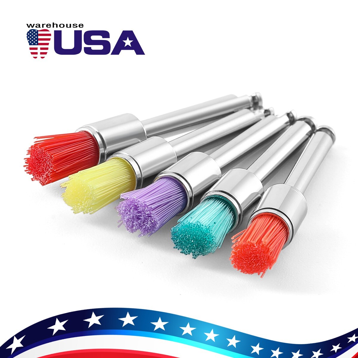 100pcs Dental Nylon Polishing Prophy Brushes Flat Latch RA Burs Mixed Color