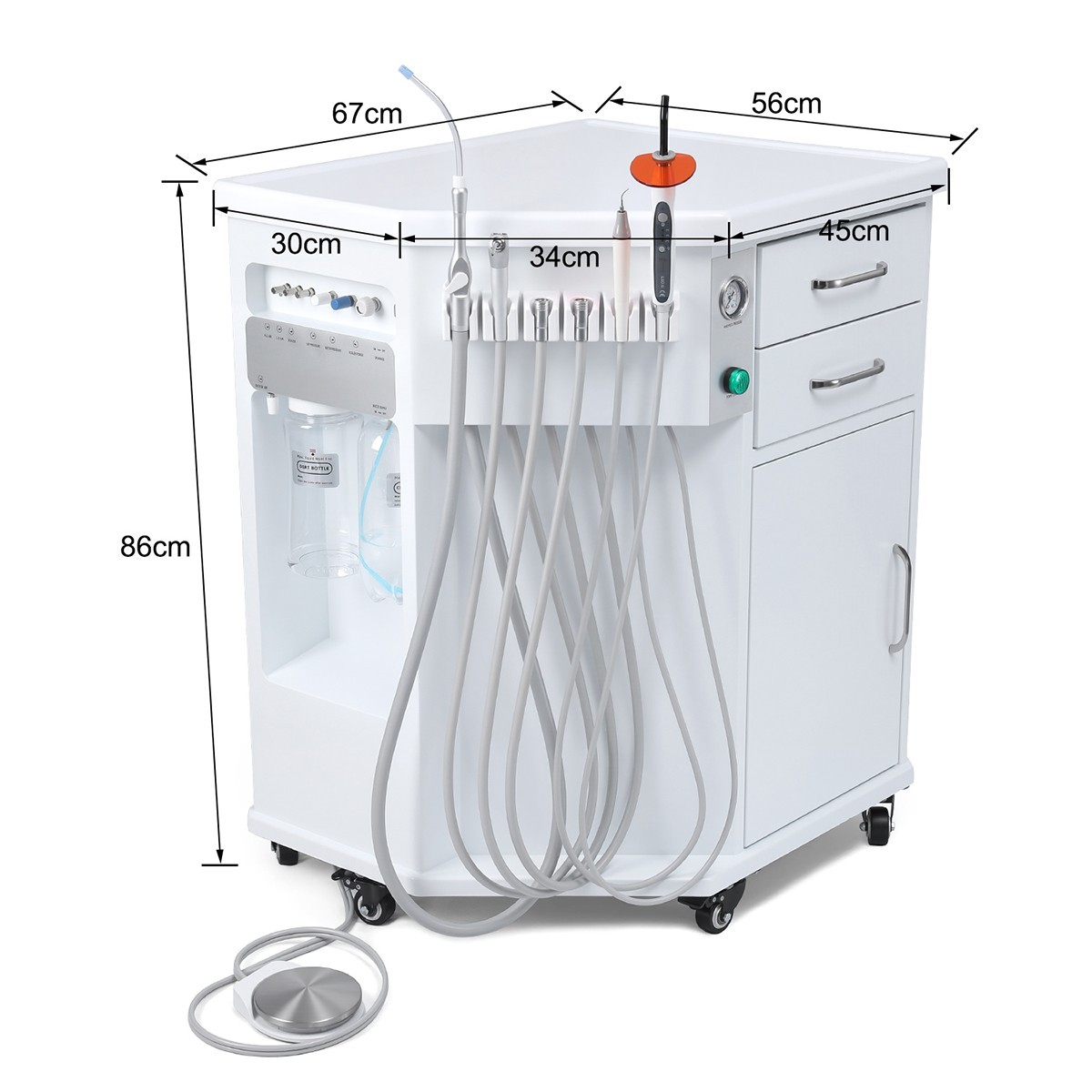 Dental Mobile Delivery Unit Built-in Drawers& Storage With Air Compressor 4Hole