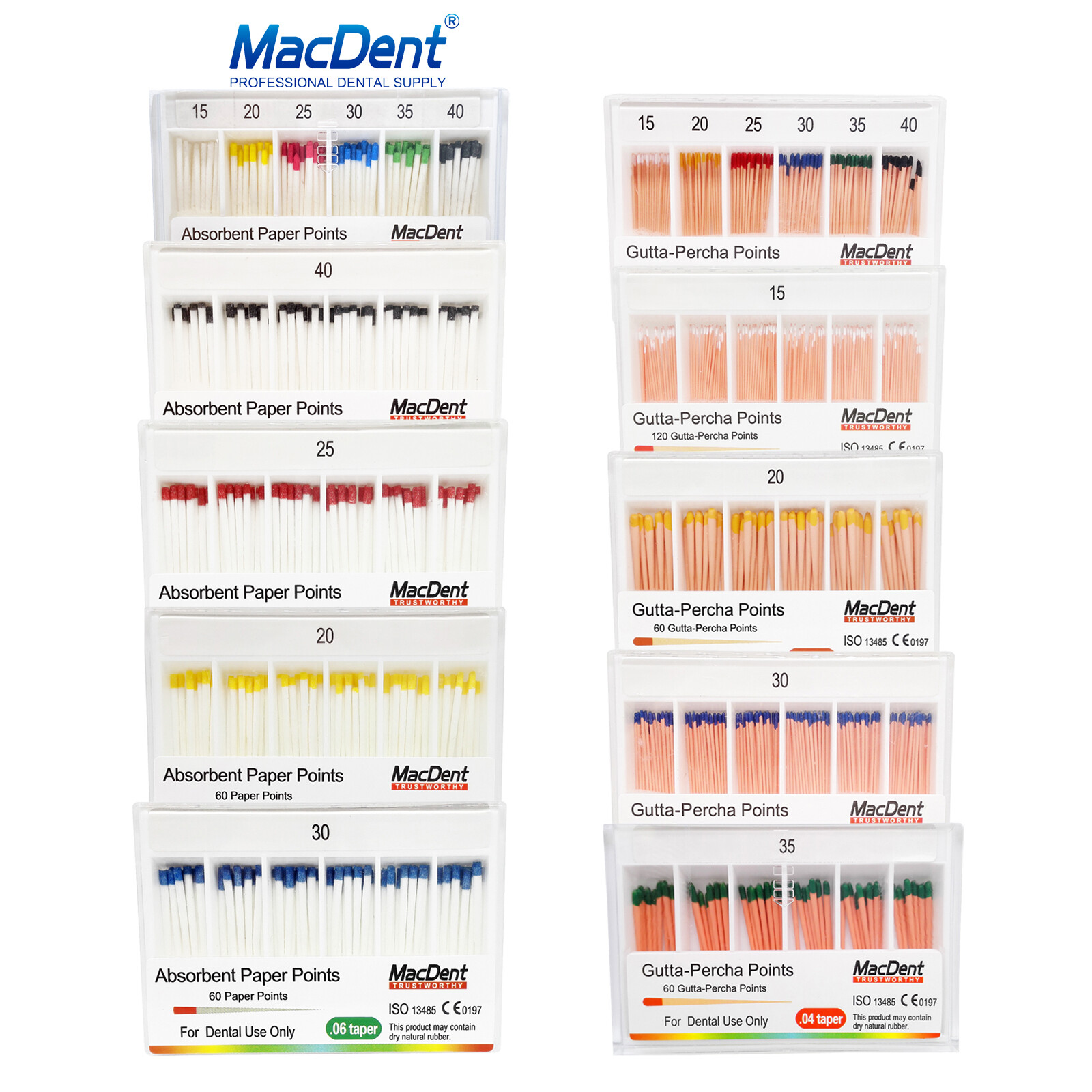 MacDent Dental Endodontic Gutta Perch & Absorbent Paper Points Taper .02/04/06