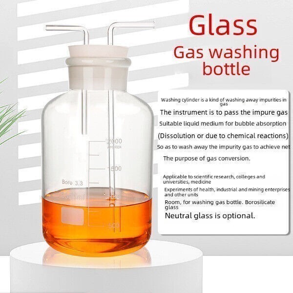 800ml Graduated Gas Washing Bottle Lab Supply Glassware w/ Scale Rubber Stopper