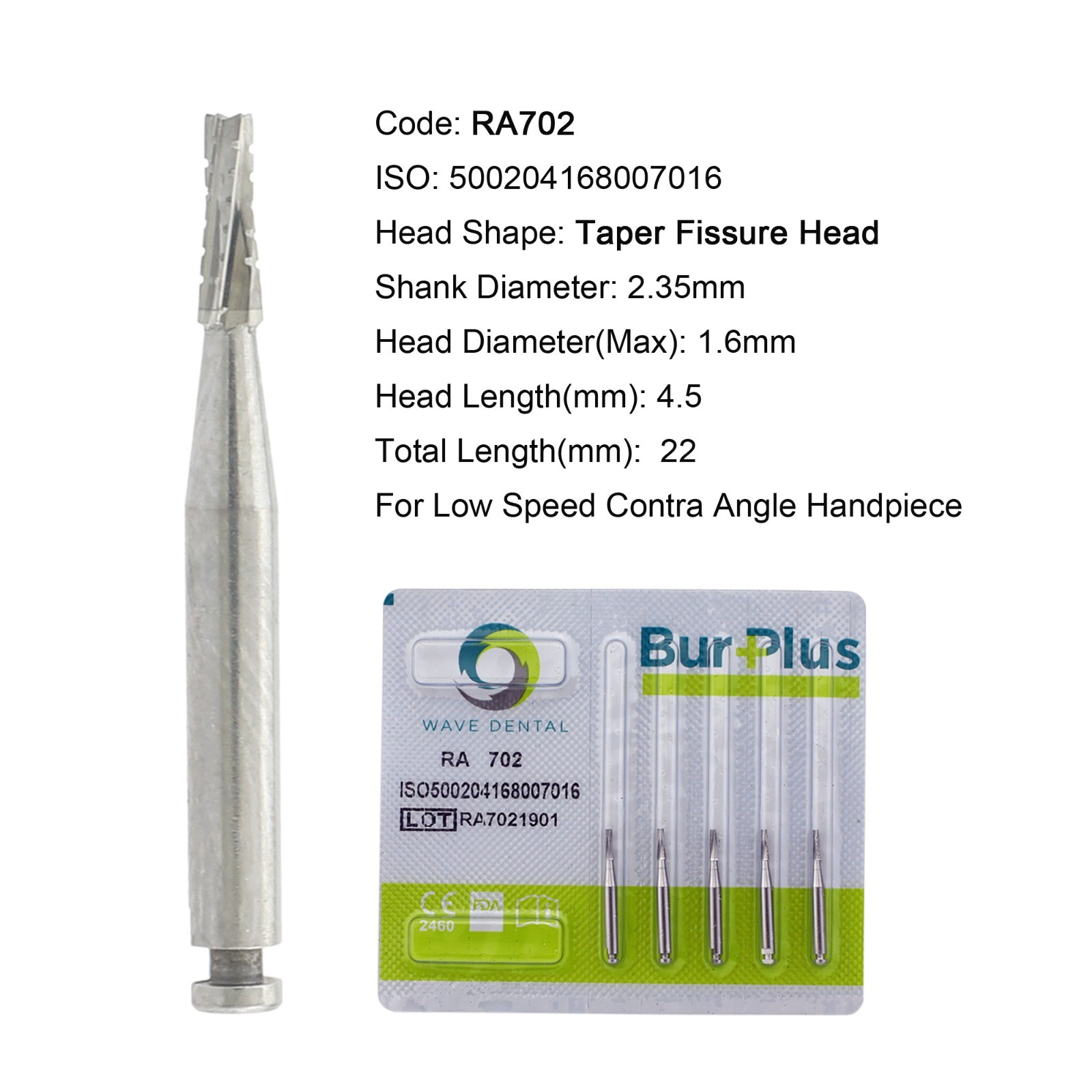 WAVE Dental Latch Burs Carbide Slow Speed Bur RA 702 Taper Fissure Midwest LA