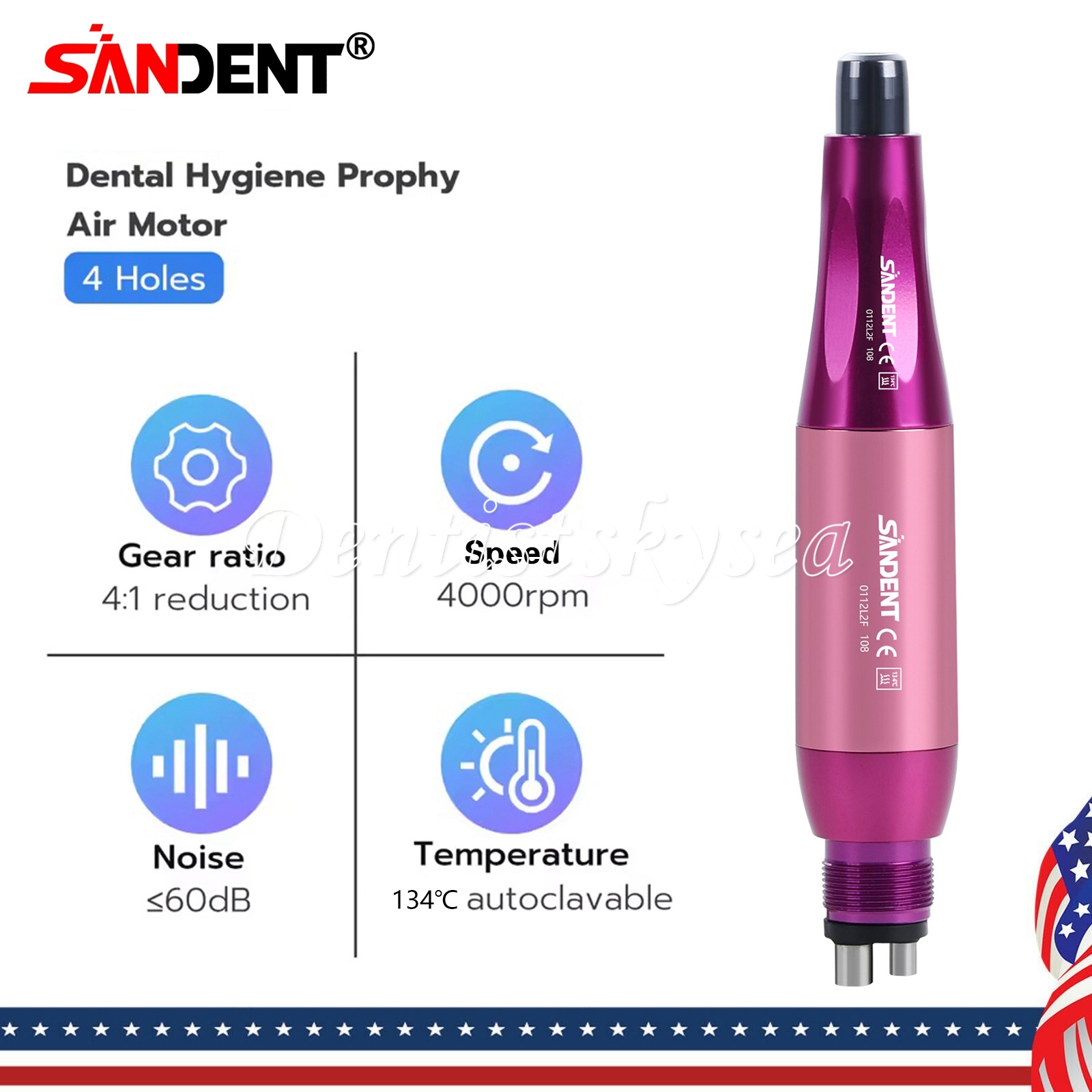 360°Swivel Hygiene Prophy Handpiece Air Motor 4Hole 4:1 Nose Cone 4000rpm USA