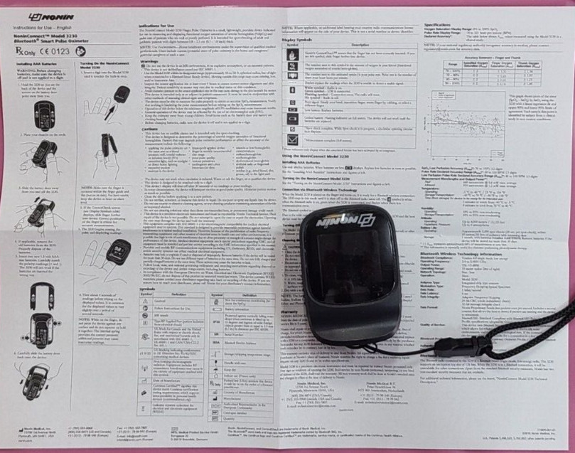 Nonin 02 meter Model 3230 Bluetooth Pulse Oximeter- 100% + Beware of Fakes