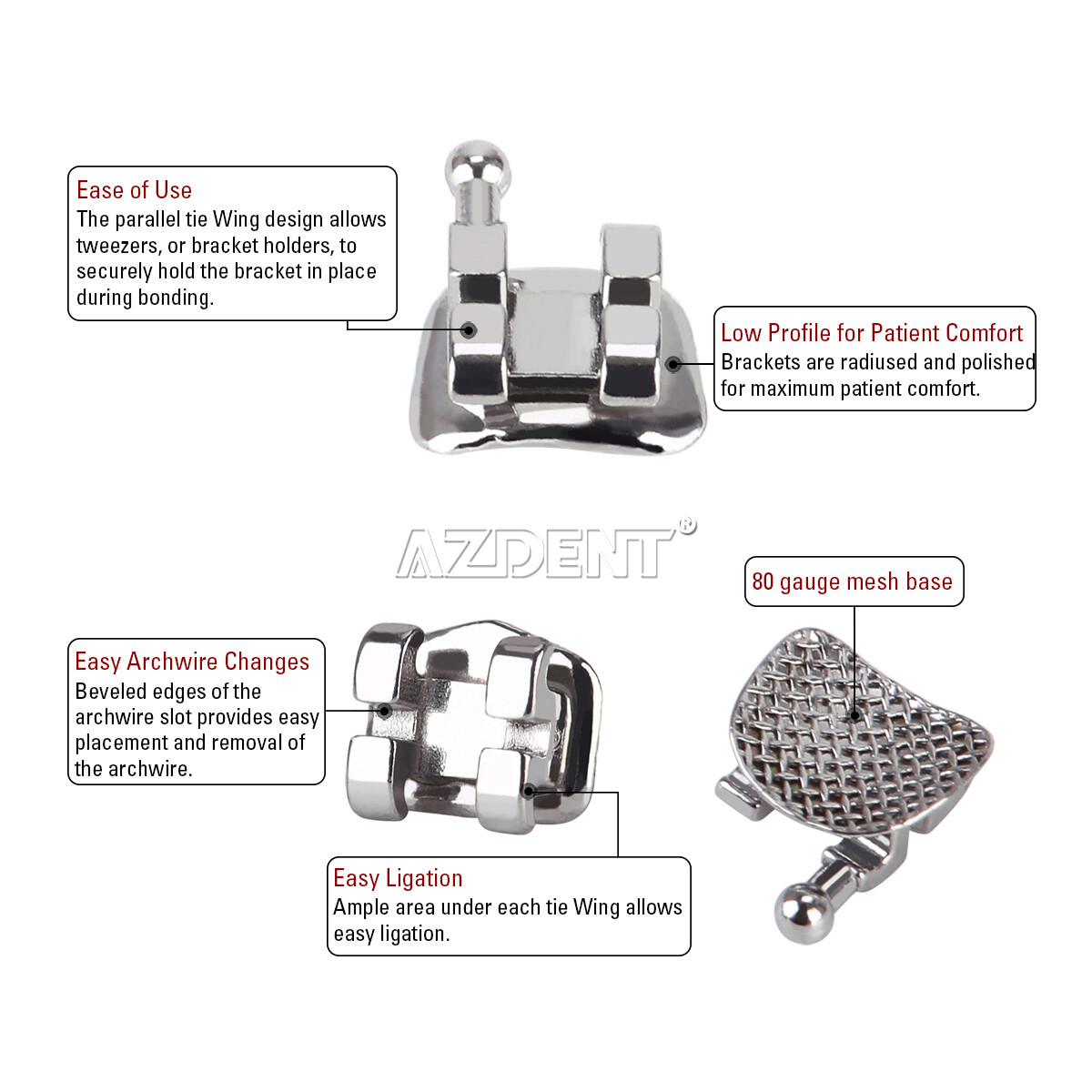 Dental Orthodontic Brackets Brace Mini Roth MBT Slot 022/018 Hooks 345 Mesh Base