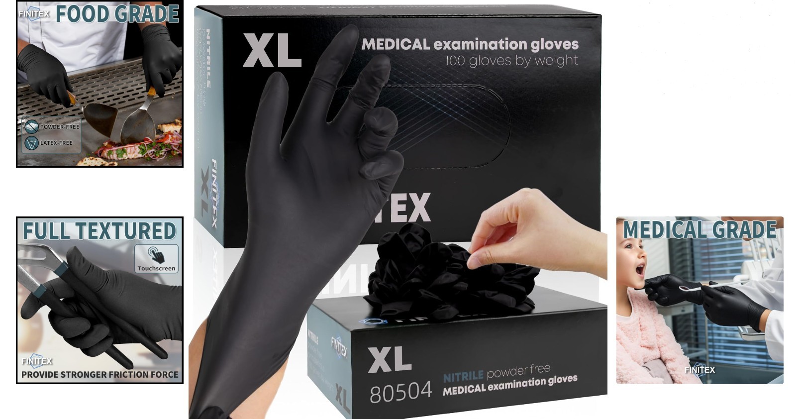 Black Nitrile Disposable Gloves X-Large 100 Pack Powder-Free Medical Exam Foo…