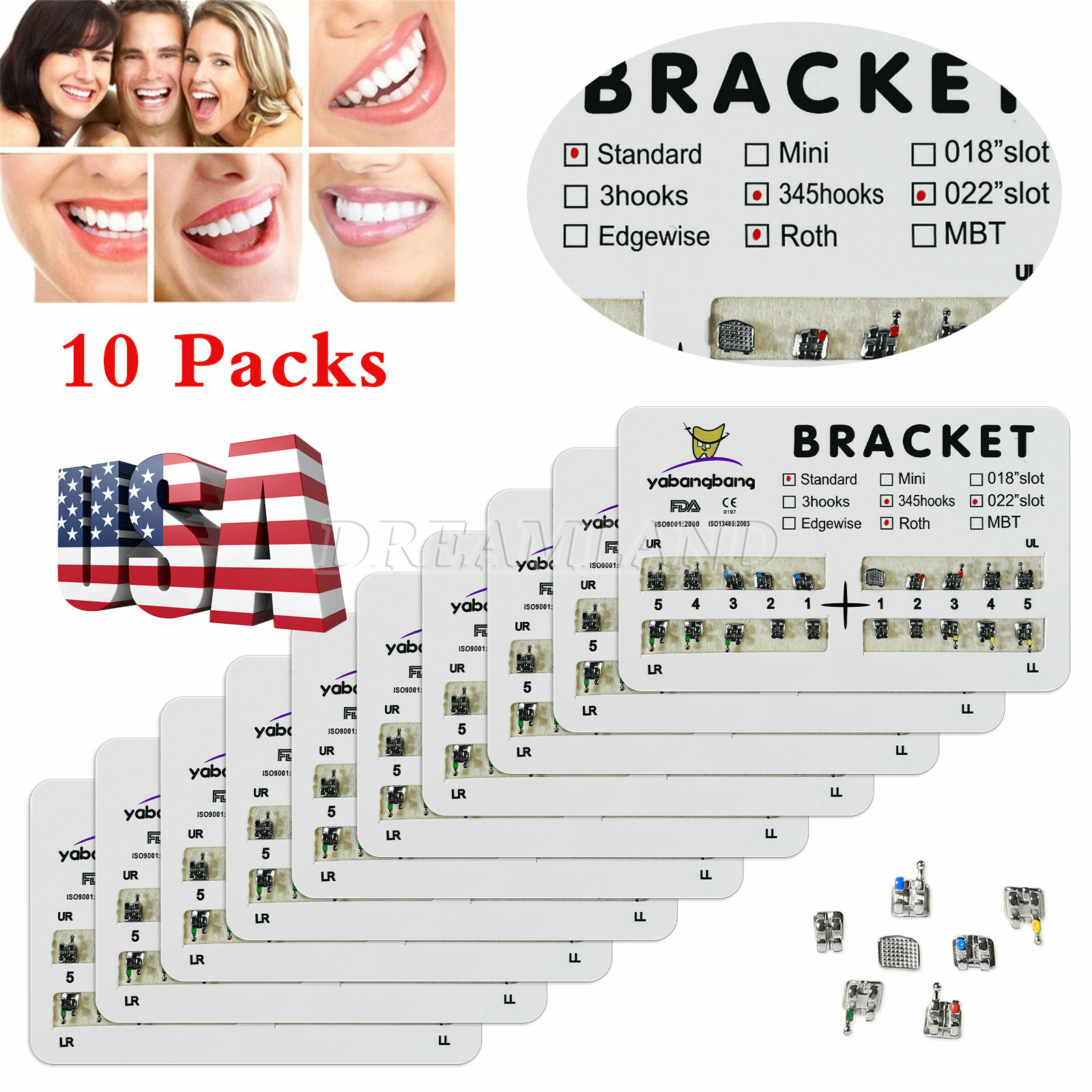 Dental Ortho Brackets Braces Mini/Standard MBT/Roth 022/018 Hooks 345
