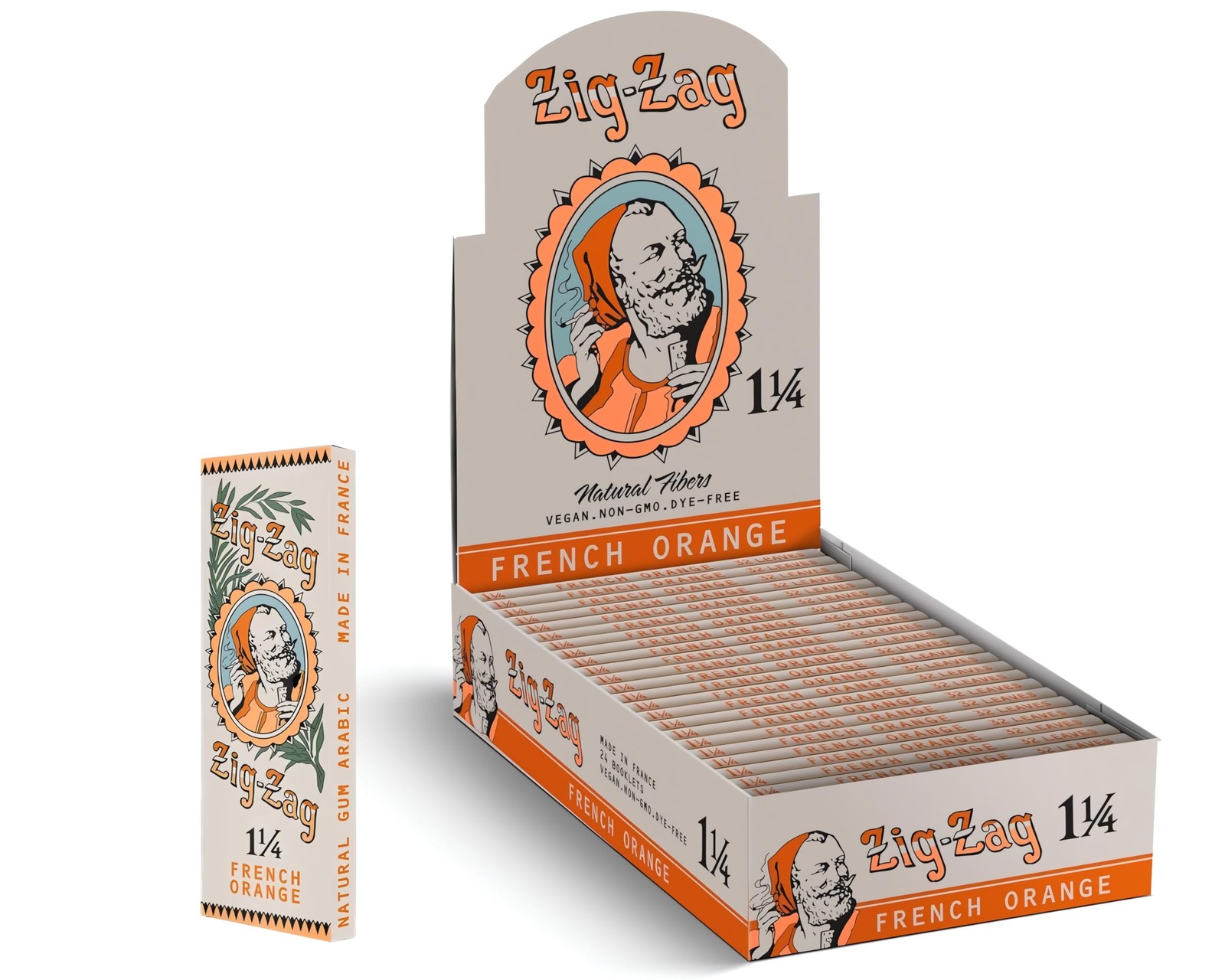 Zig-Zag Vintage French Orange Rolling Papers Natural Flax Fiber Slow Burning