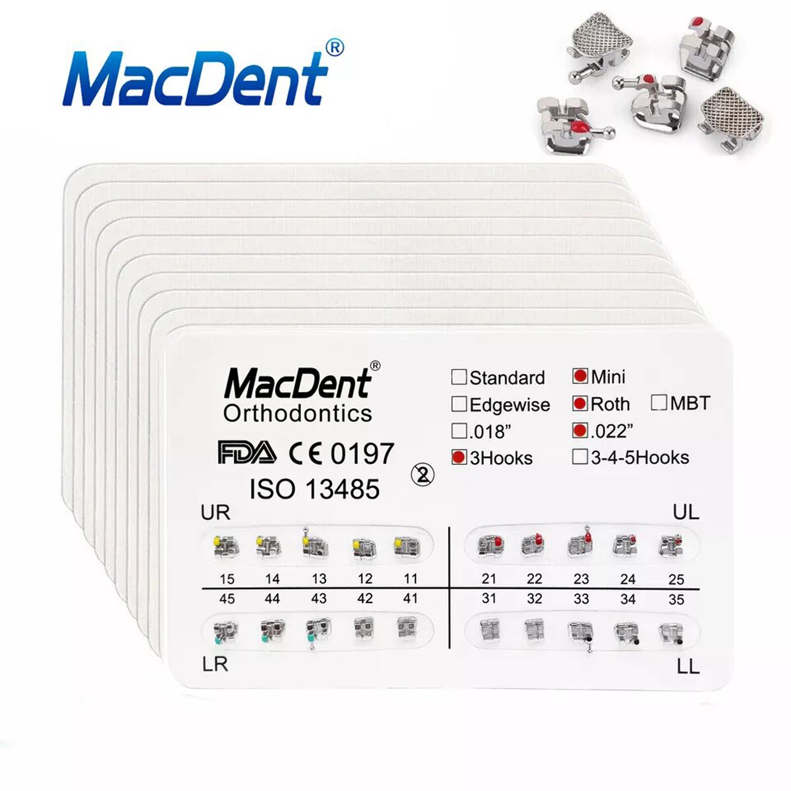 10 Packs MacDent Dental Orthodontics Brackets Braces Mini Roth 022″Slot 3 Hooks