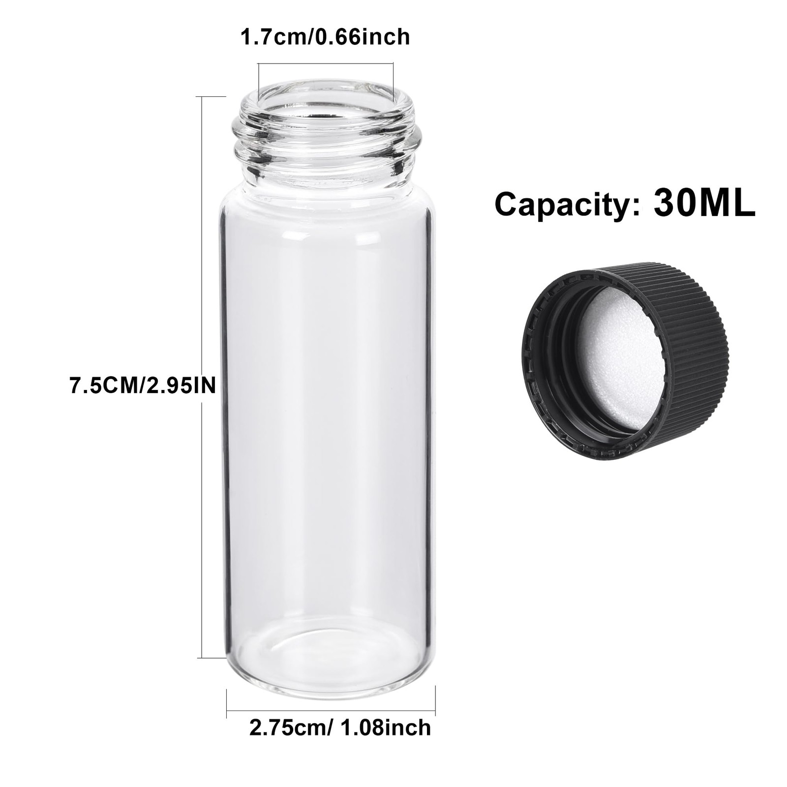100 Pack 30ML Glass Sample Vial, Liquid Sampling Small Glass Bottle with Blac…
