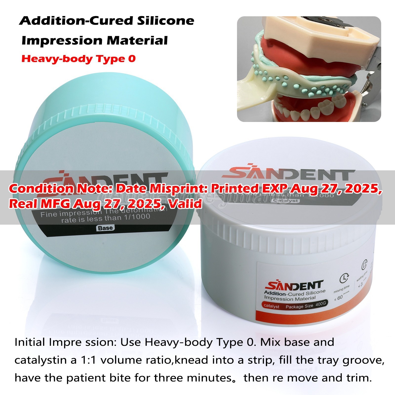 Dental Putty PVS VPS Impression Material Base Normal Set 2 x 400g