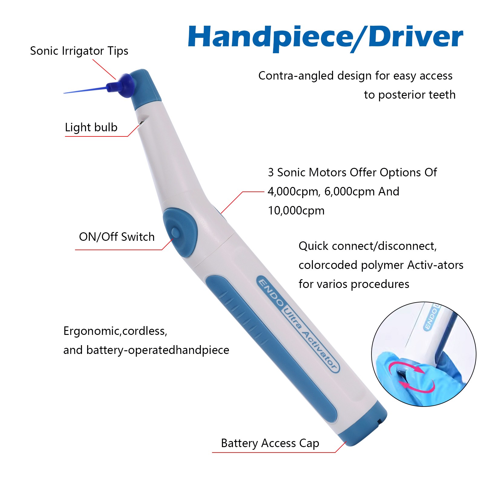 Dental LED Endo Ultrasonic Sonic Activator Root Canal Irrigator + 150Tips Free