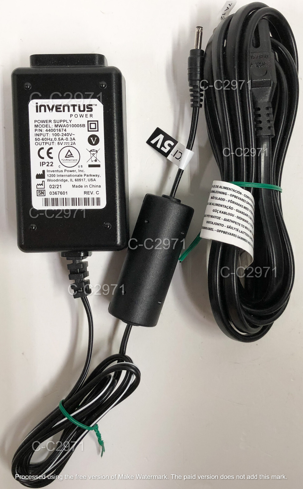 Genuine Inventus MWA010005B 10W 5V 2A Power Supply Bundle: A/C Adapter + Cord
