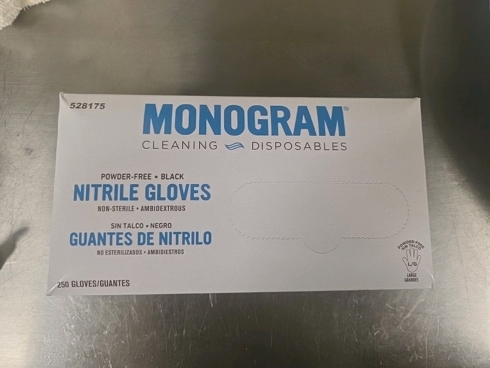 lot of 4 MONOGRAM NITRILE POWDER-FREE GLOVES LARGE BLACK 250 UNITS