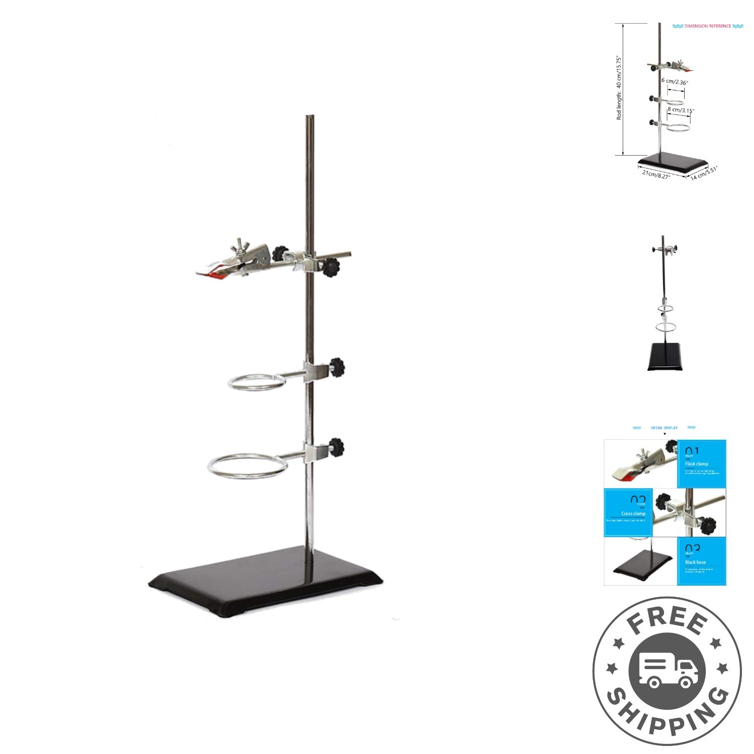 Corrosion-Resistant Retort Stand with Cork-Lined Burette Clamp – Lab Essential