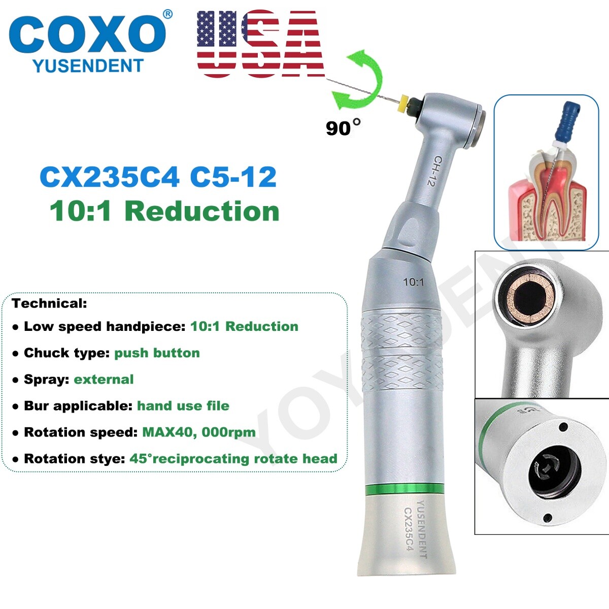 COXO Dental 10:1 Handpiece 90º Reciprocating Hand Use Files Fit KAVO NSK WH