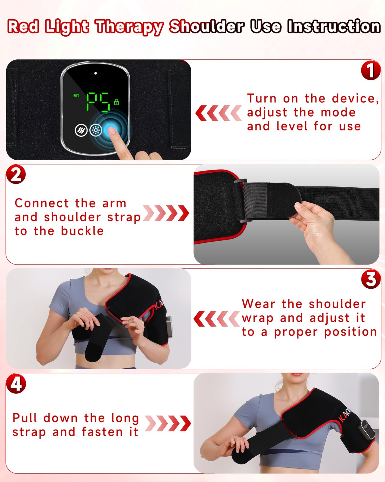 Kaoudt Cordless Red Light Therapy for Shoulder with 20.5″x15.4″, Black