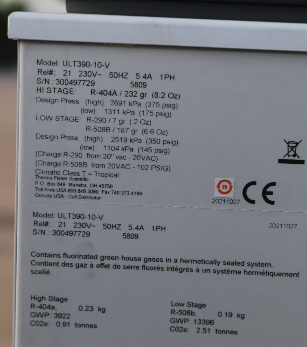 THERMO REVCO CXF ULT390-10-V ULTRA LOW TEMPERATURE FREEZER 230V