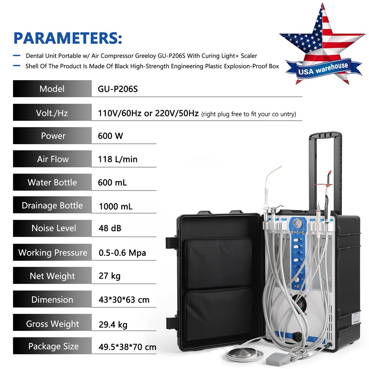 Portable Dental Unit Delivery Cart with Air Compressor/Dental Suction System
