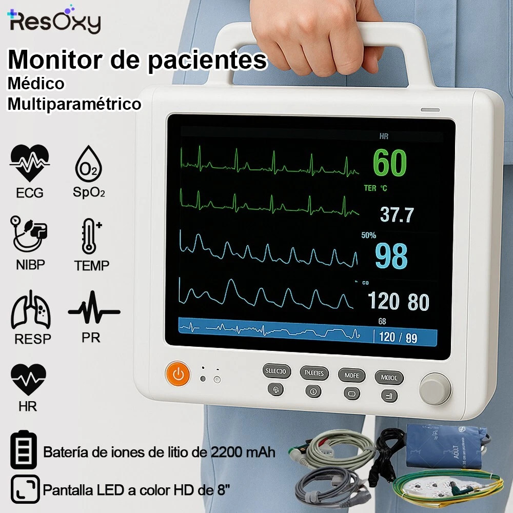 8″ Handheld Portable Patient Monitor Vital Signs ECG TEMP Multi-parameter